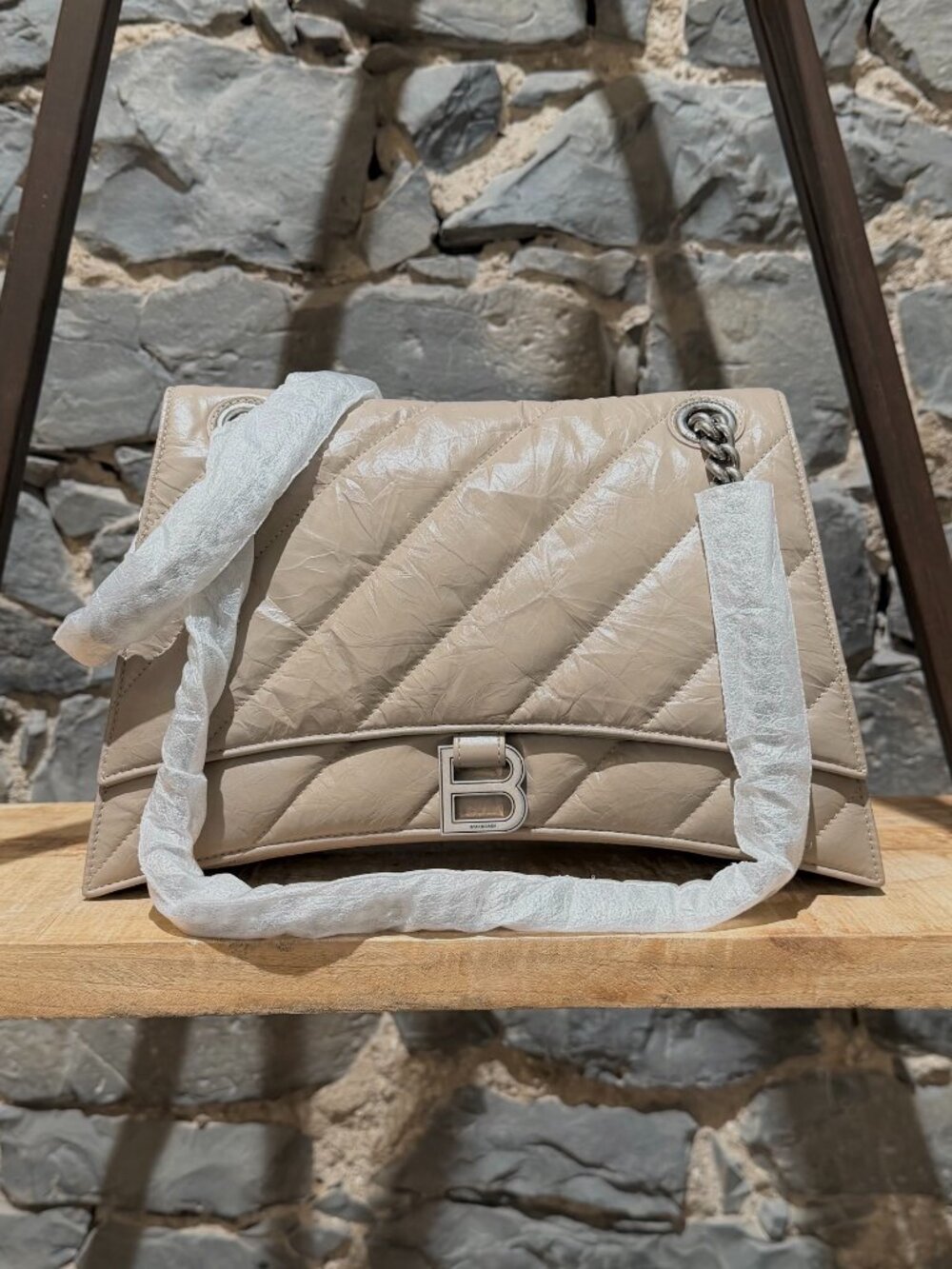 Balenciaga Taupe Quilted Leather Medium Crush Bag